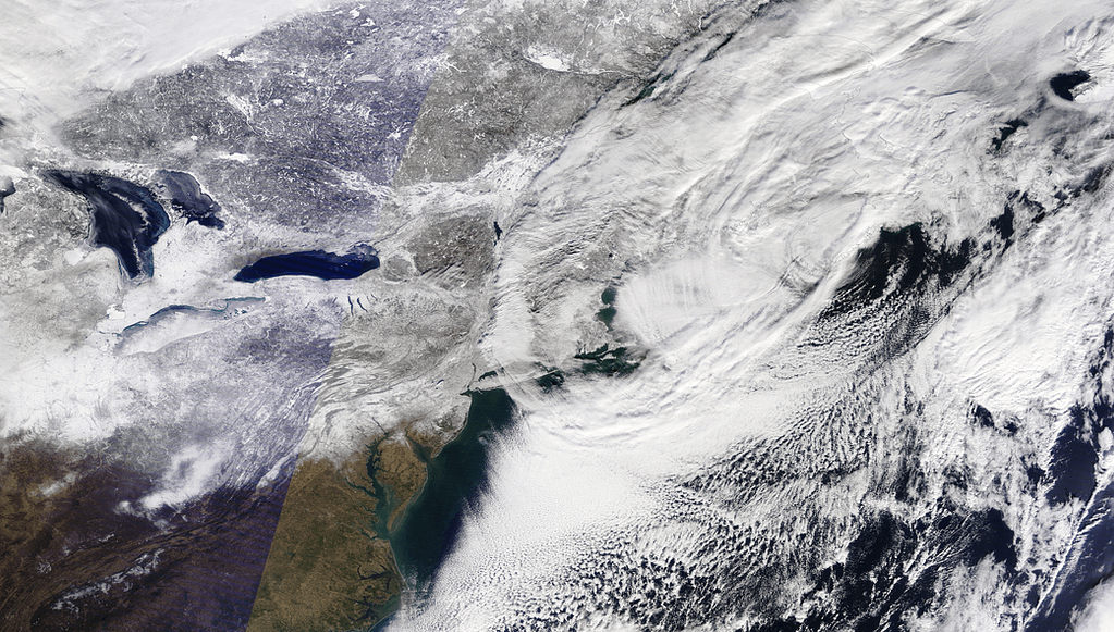 The northeastern United States on Jan. 28, 2015, following intense winter weather in New England and the surrounding area. Credit: NASA