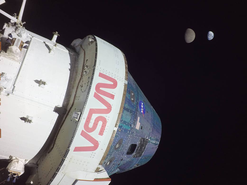 Artemis I Orion spacecraft's view of Earth and the Moon