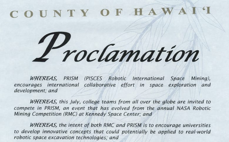 Hawaii County Mayor Billy Kenoi Issues PRISM Proclamation