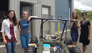 (L-R) Catherine Cauley, Sage Doreste, Emily Strawn, and Mari-Ela David Chock with the PISCES Rover during the STARS workshop.