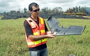 Nick Turner shown with a UAV that is mapping the June 27th Kilauea lava flow threatening lower Puna on Hawaii Island. 