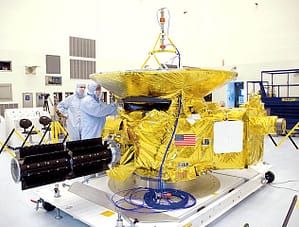 New Horizons spacecraft under preparations at Kennedy Space Center. Credit: NASA.