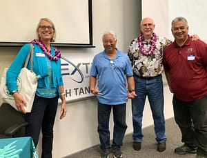 Kick-off event speakers Sanne Berrig (Hawaiʻi County Recycling Specialist), Eric Hagiwara (Waiākea High School teacher), Bill Kucharski (Hawaiʻi County DEM Director) and Bruce Meyers (President of Okahara & Associates). Photo courtesy of NexTech. 